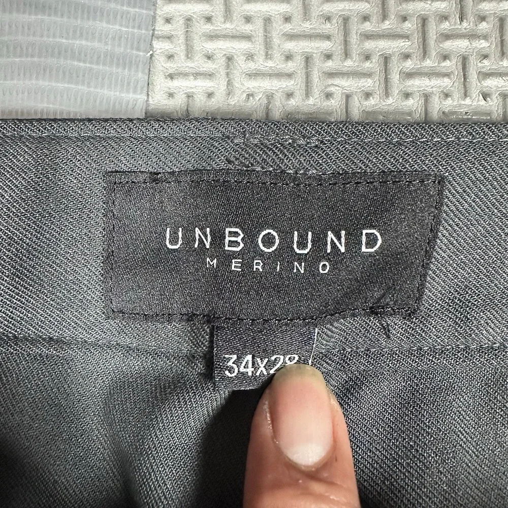Unbound Merino Wool Relaxed Fit Travel Chino Pants Gray Men Tag 34 Fit 38x28